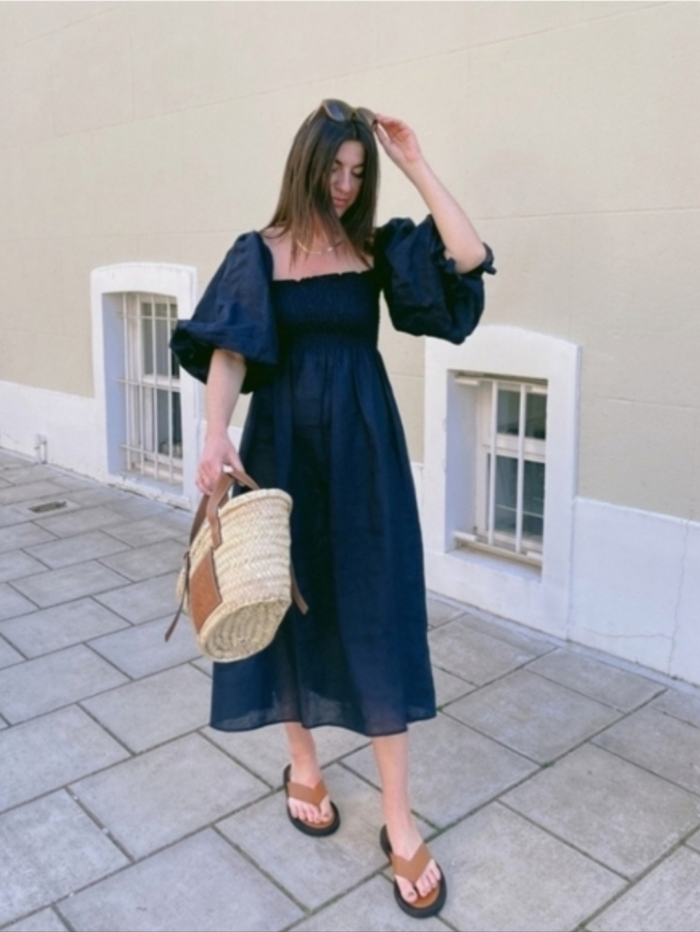 Sleeper. 100% linen atlanta midi dress in navy blue, large - Picture 4 of 14